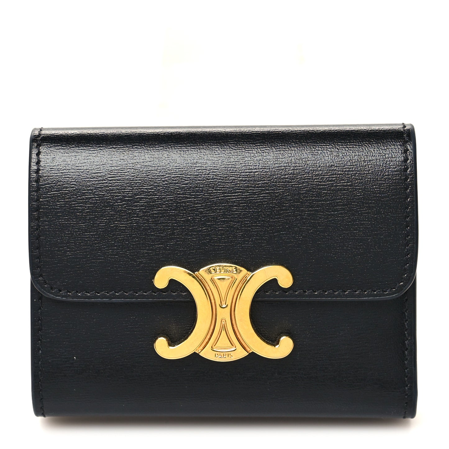 Calfskin Compact Triomphe Wallet With Coin Purse Black