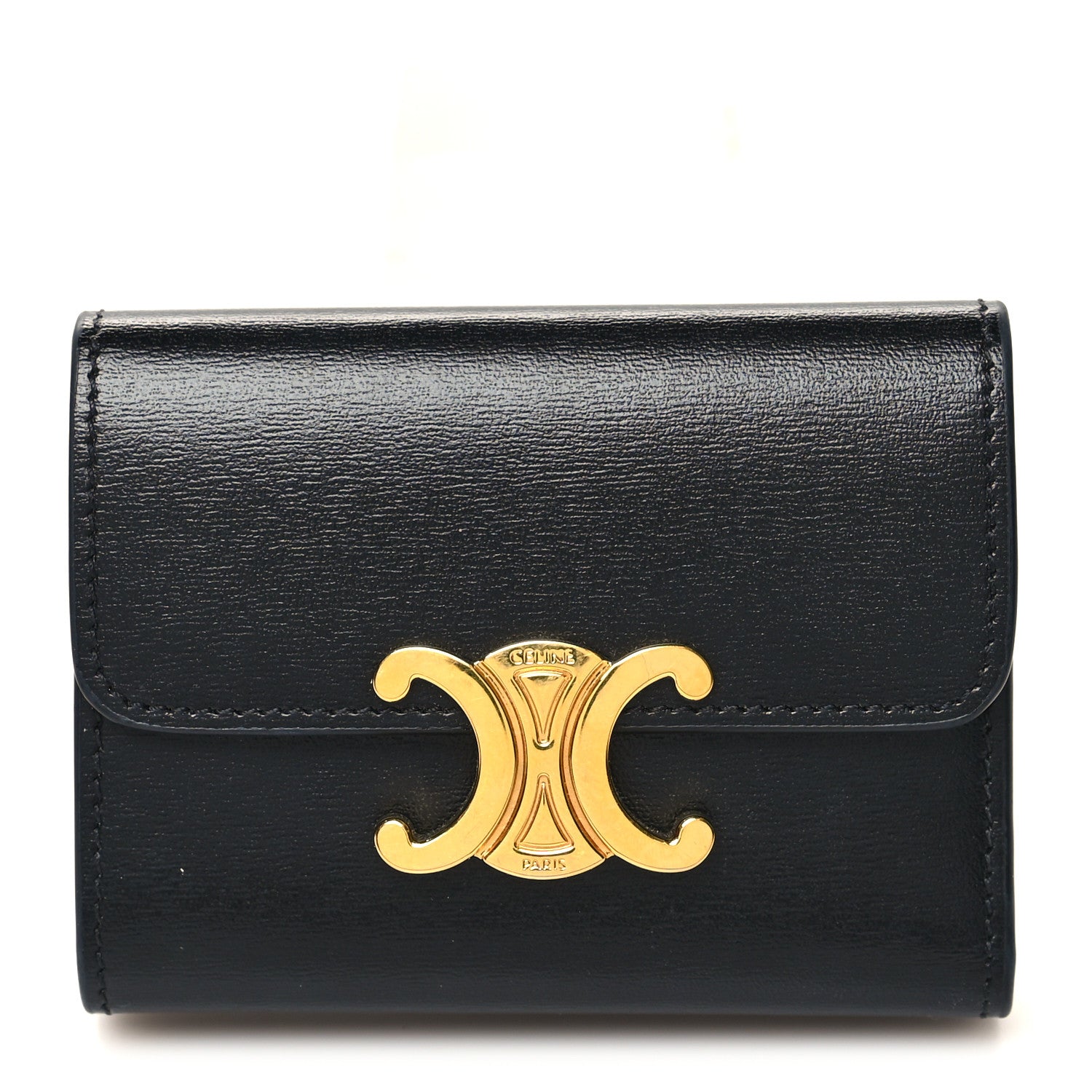 Celine Calfskin Compact Triomphe Wallet With Coin Purse Black 1 of 11