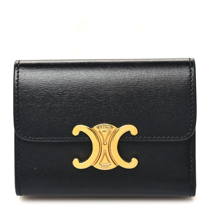 Celine Calfskin Compact Triomphe Wallet With Coin Purse Black 1 of 11
