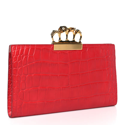 Alexander McQueen Calfskin Crocodile Embossed Knuckle Flat Clutch Red 3 of 9