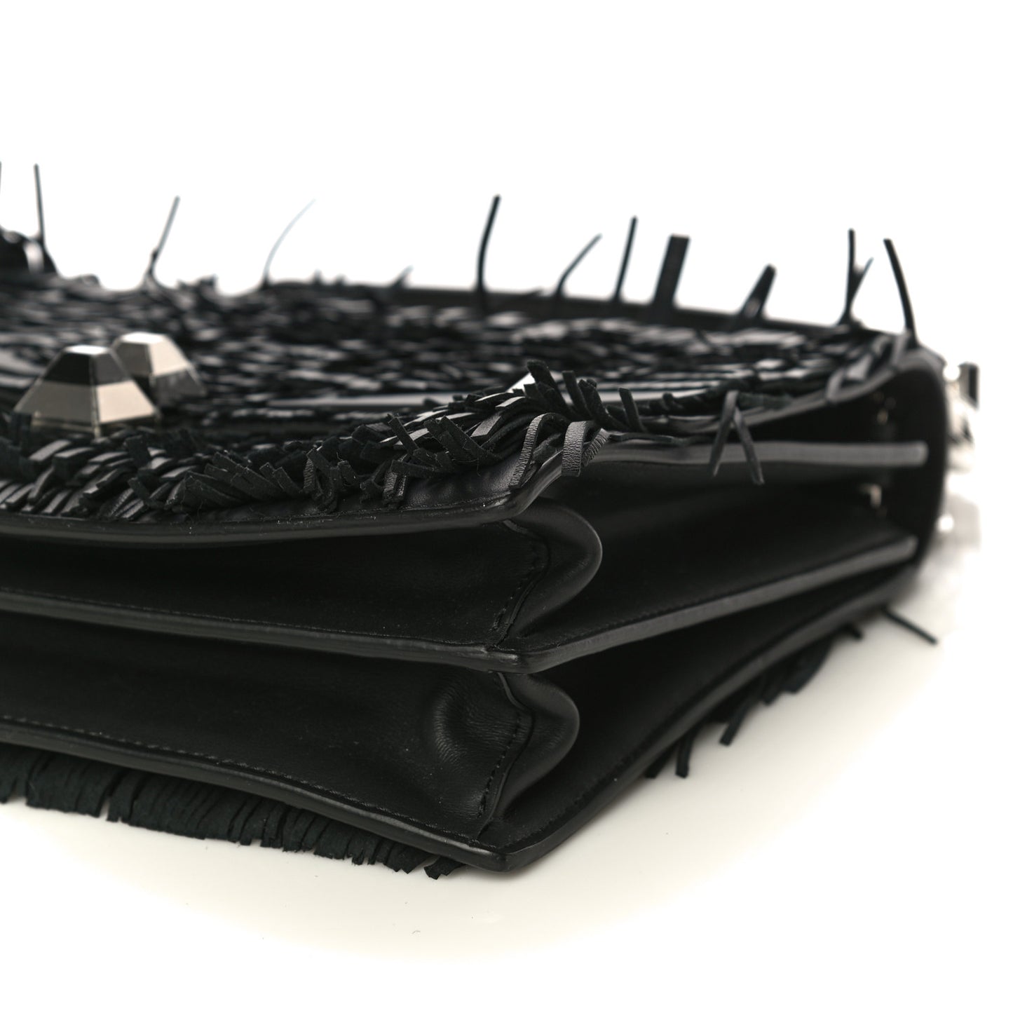 Vitello Century Opaco Monster Eyes Fringe Studded Kan I Shoulder Bag Black