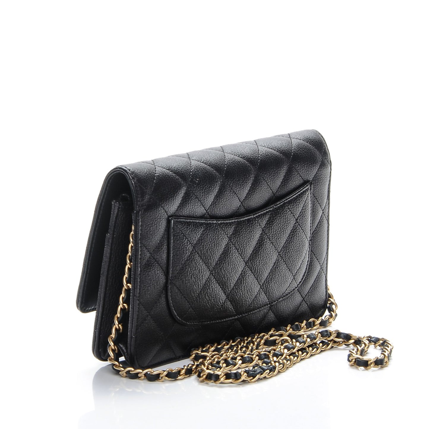 Letter Calfskin Embossed Quilted Wallet On Chain WOC Black