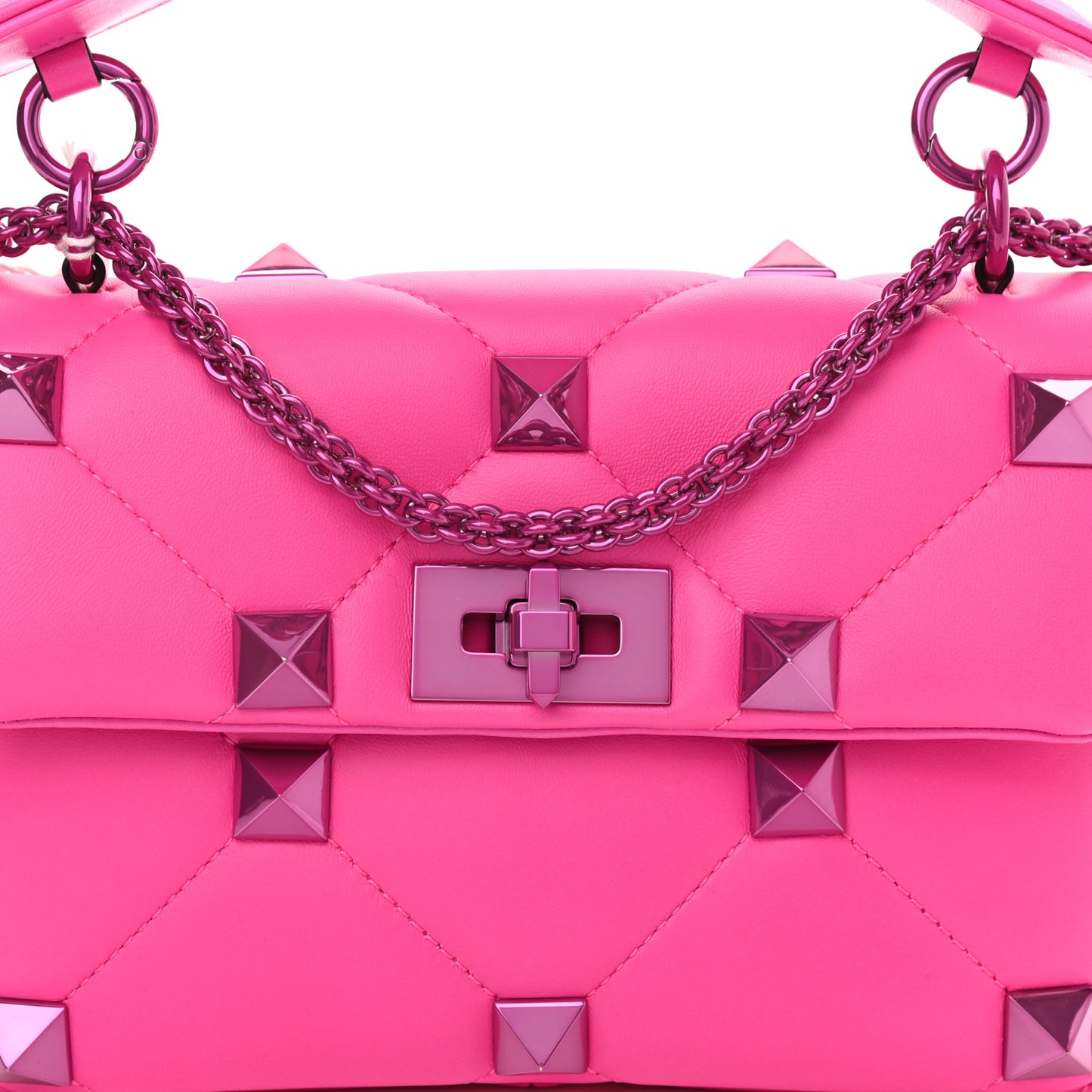 Nappa Lacquer Monochrome Medium Roman Stud Shoulder Bag Pink PP