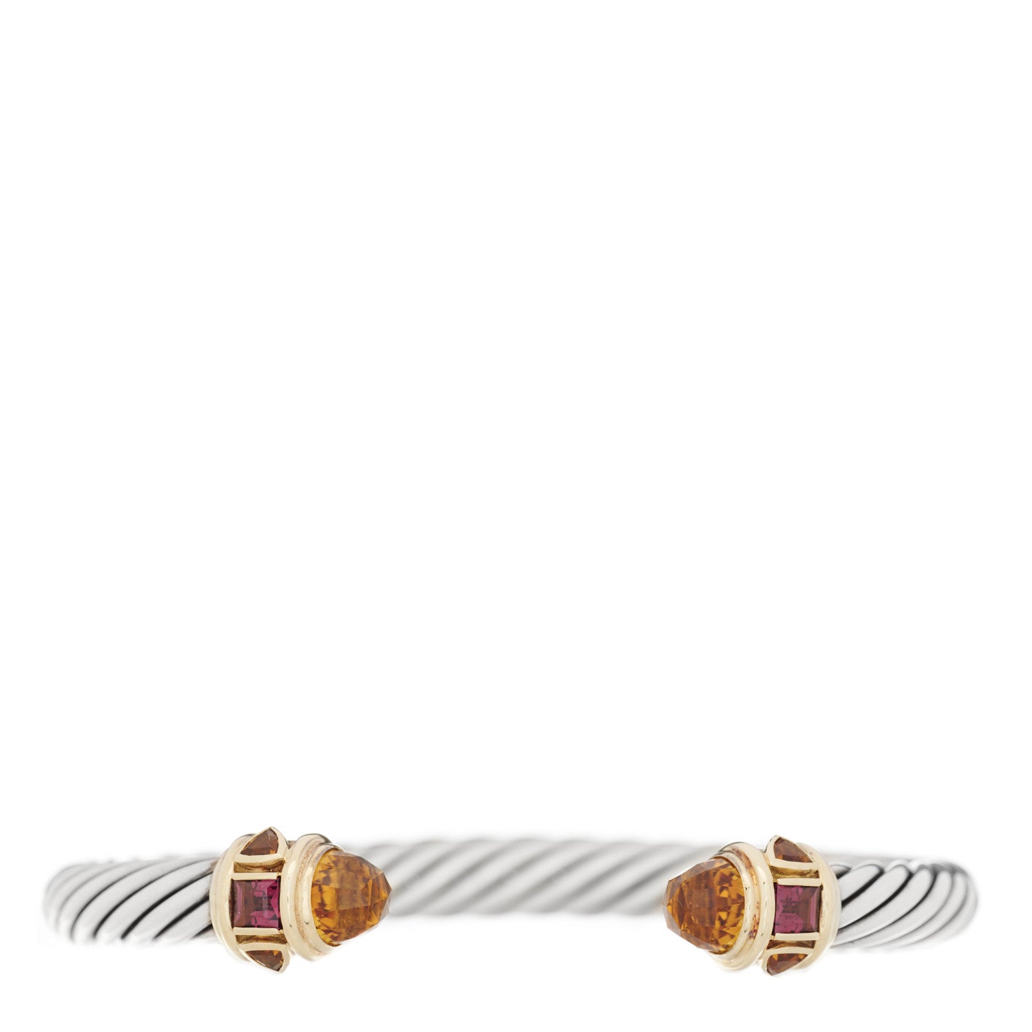 David Yurman Sterling Silver 14K Yellow Gold Citrine Pink Tourmaline 7mm Cable Bracelet 1 of 6