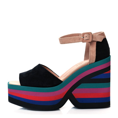Hermes Suede Goatskin Early Wedge Sandals 38.5 Multicolor Black 1 of 9