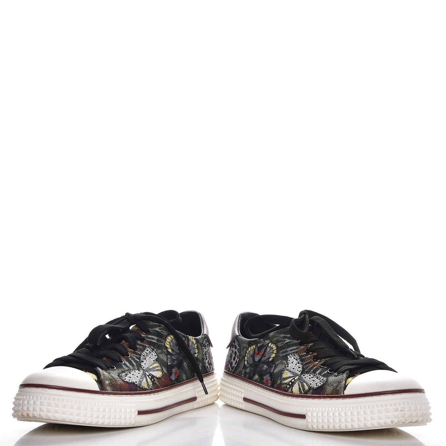 Canvas Butterfly Applique Embroidered Low Top Sneakers 40 Military Green