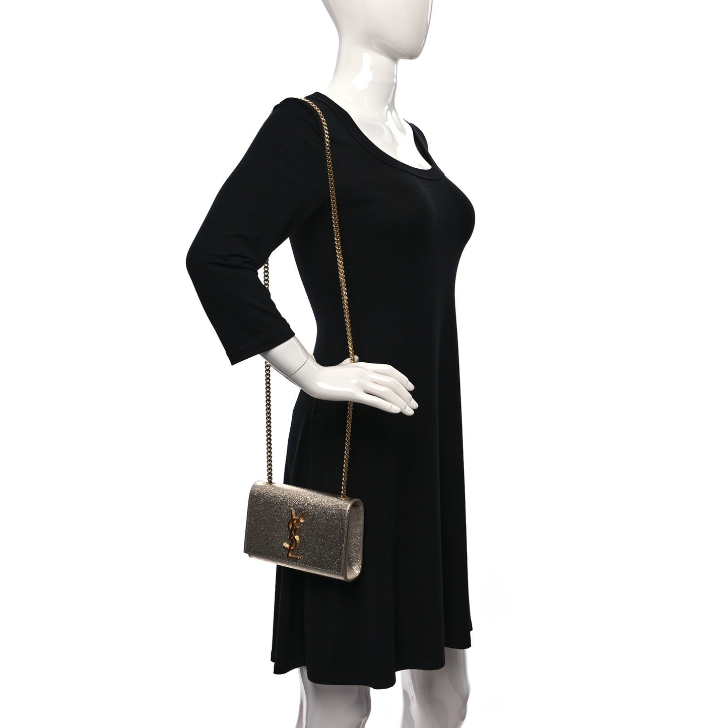 Metallic Calfskin Small Classic Monogram Kate Satchel Gold