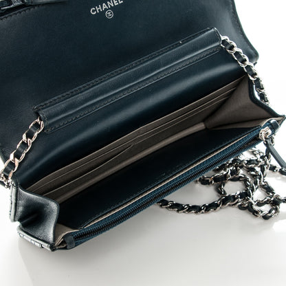 Chanel Patent Quilted Brilliant Wallet On Chain WOC Dark Blue 5 of 15