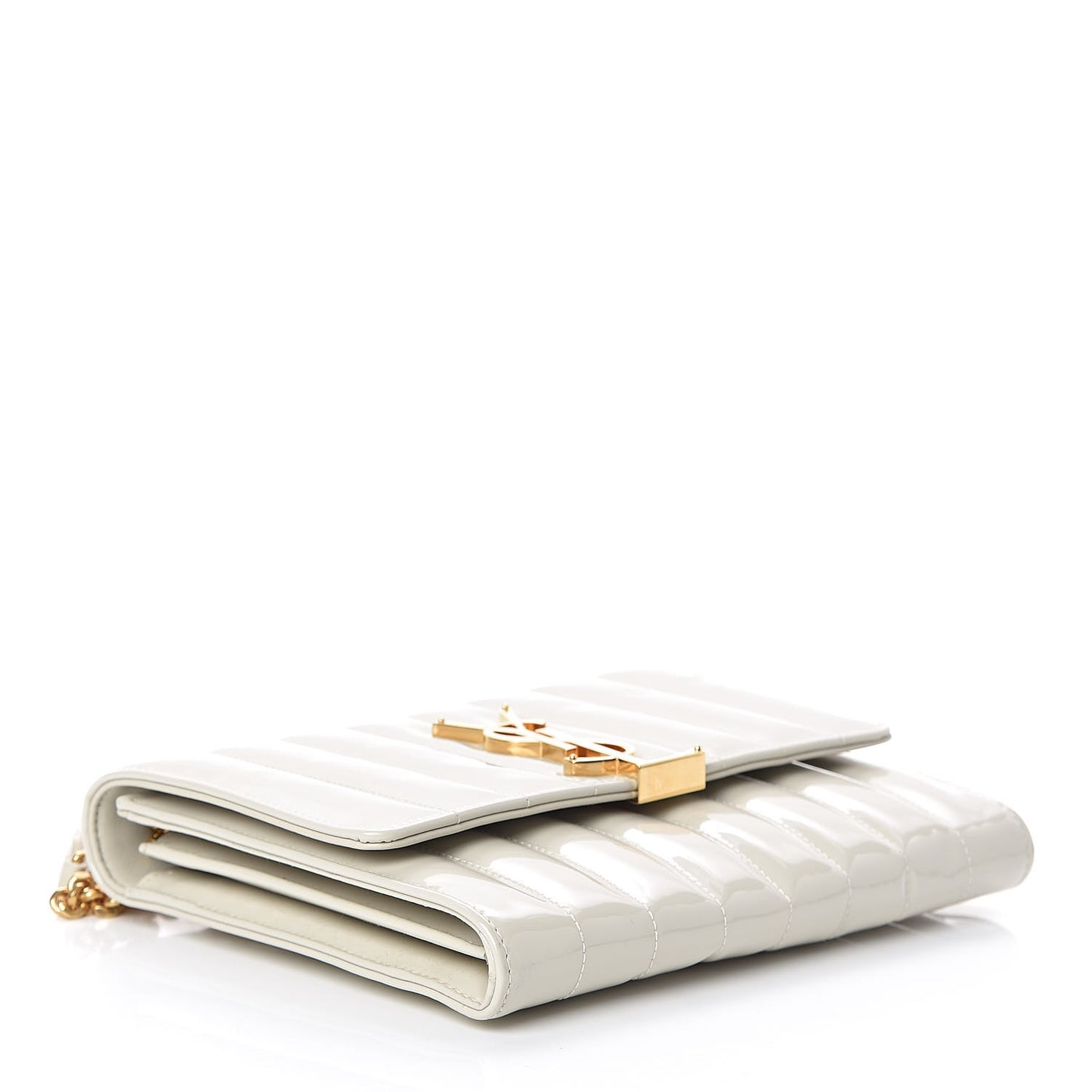 Patent Calfskin Matelasse Monogram Vicky Chain Wallet Off White