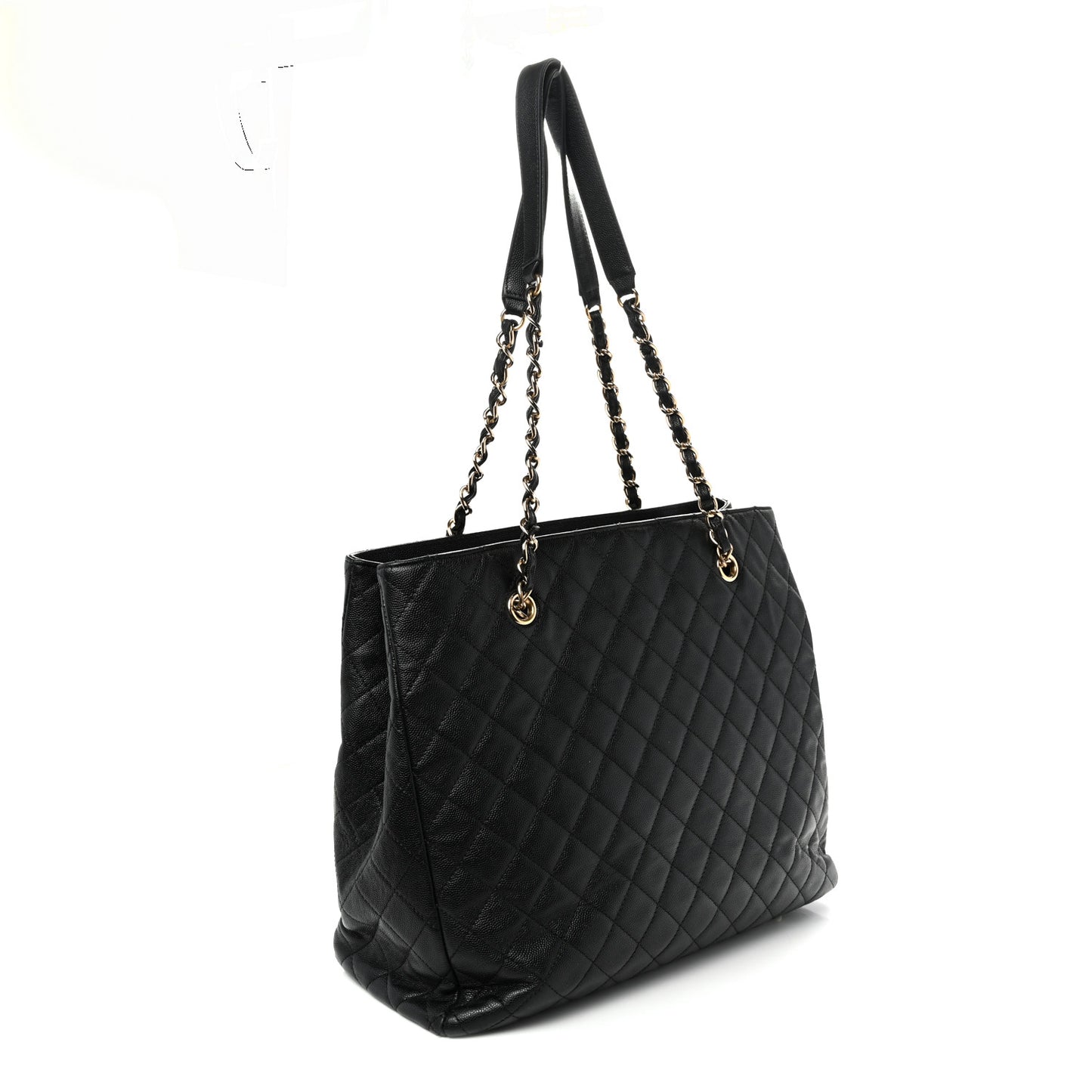 Caviar Quilted Large Flap Shopping Tote Black