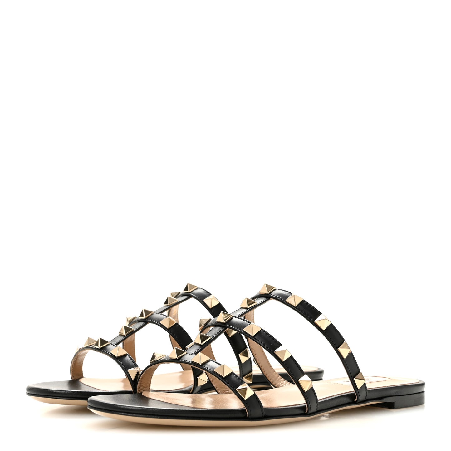 Nappa Rockstud Caged Flat Slide Sandals 37 Black