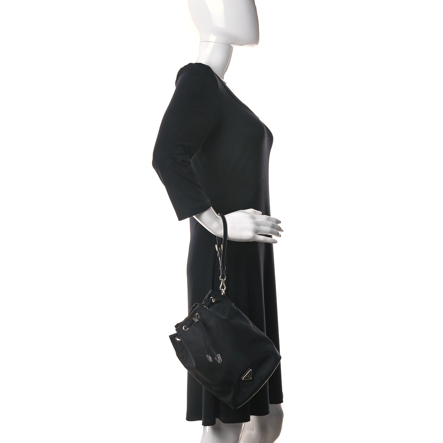 Prada Saffiano Tessuto Nylon Vela Bucket Wristlet Black 2 of 7
