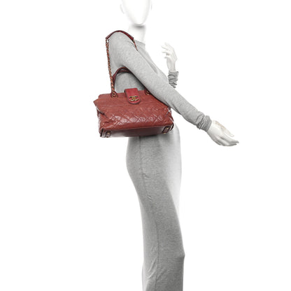 Chanel Glazed Calfskin Stingray Bindi CC Tote Red 2 of 16