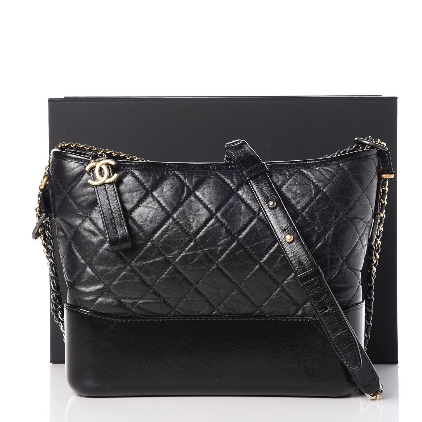 Aged Calfskin Quilted Medium Gabrielle Hobo Black