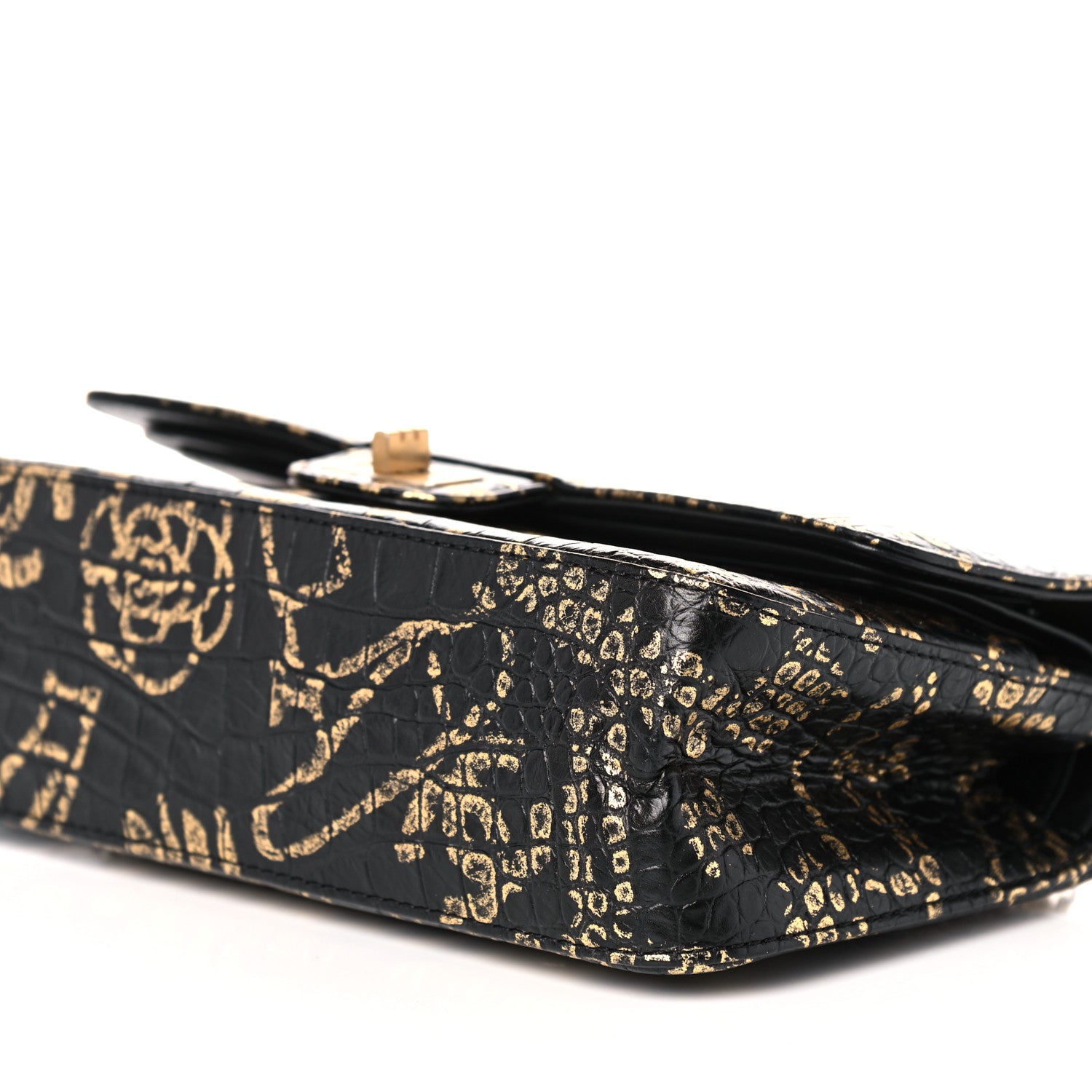 Chanel Calfskin Crocodile Embossed Graffiti 2.55 Cocodile Reissue 225 Flap Black Gold 9 of 13