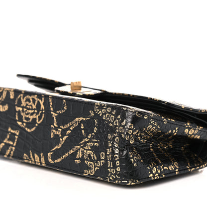 Chanel Calfskin Crocodile Embossed Graffiti 2.55 Cocodile Reissue 225 Flap Black Gold 9 of 13