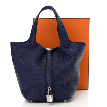 Hermes Taurillon Clemence Swift Eclat Picotin Lock 18 PM Bleu Encre Bleu Zellige 13 of 13
