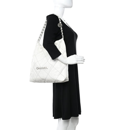 Chanel Shiny Calfskin Quilted Chanel 22 White Black 2 of 14