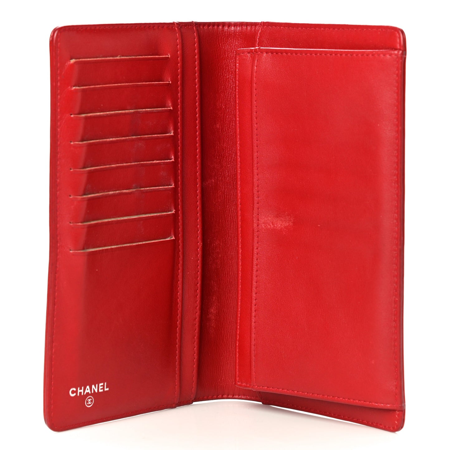 Patent Camellia Embossed Yen Wallet Red