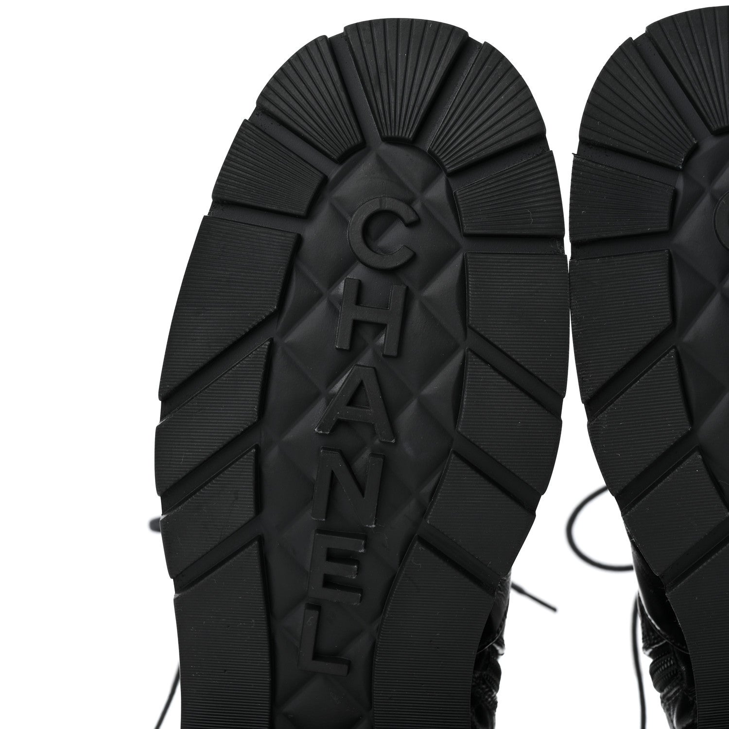 Chanel Shiny Calfskin Patent Quilted Chain Lace Up Combat Long Boots 37 Black 9 of 11