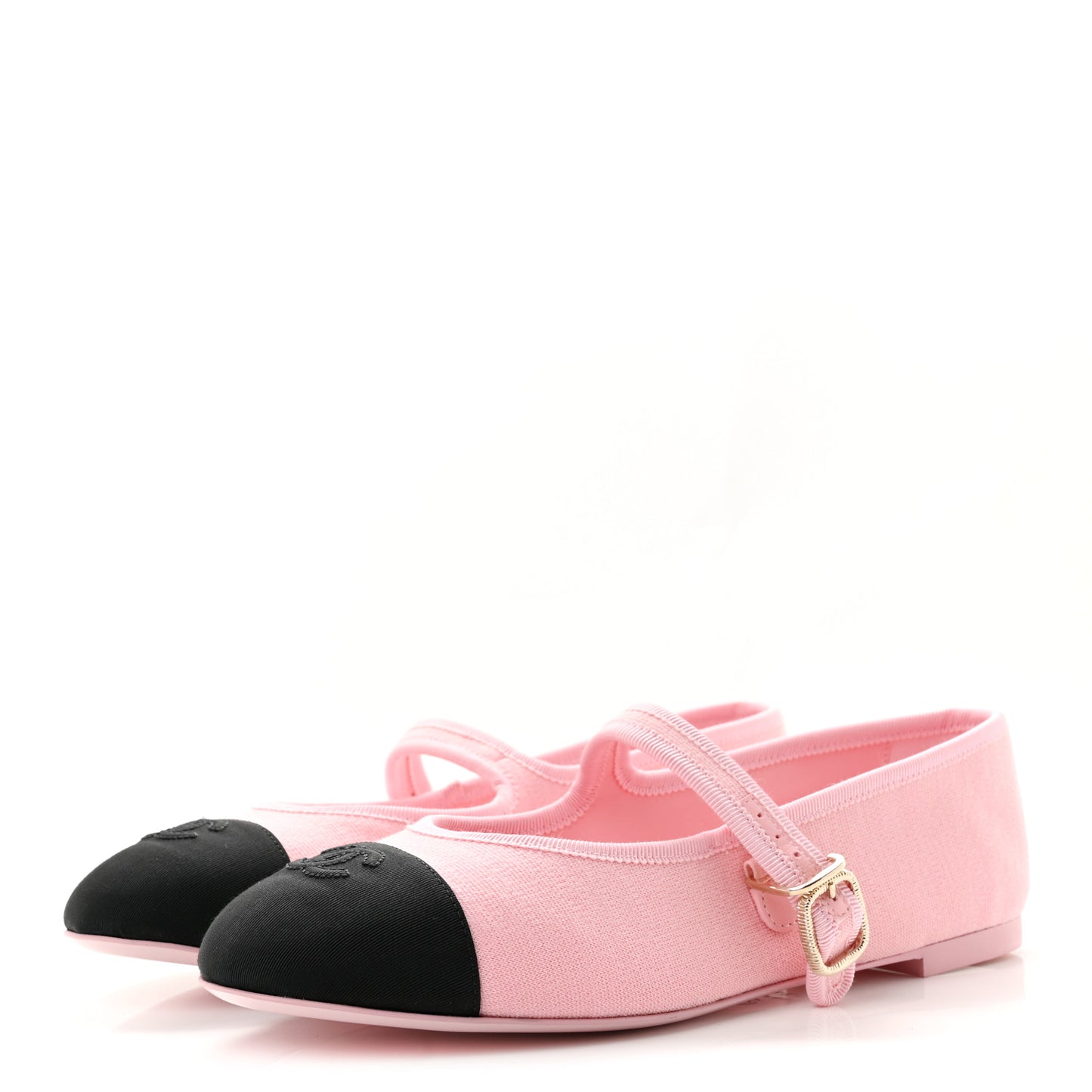 Fabric Grosgrain Mary Jane Flats 38.5 Light Pink Black