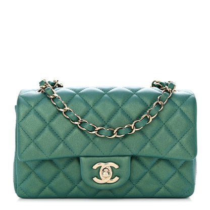 Chanel Iridescent Calfskin Quilted Mini Rectangular Flap Green 1 of 10