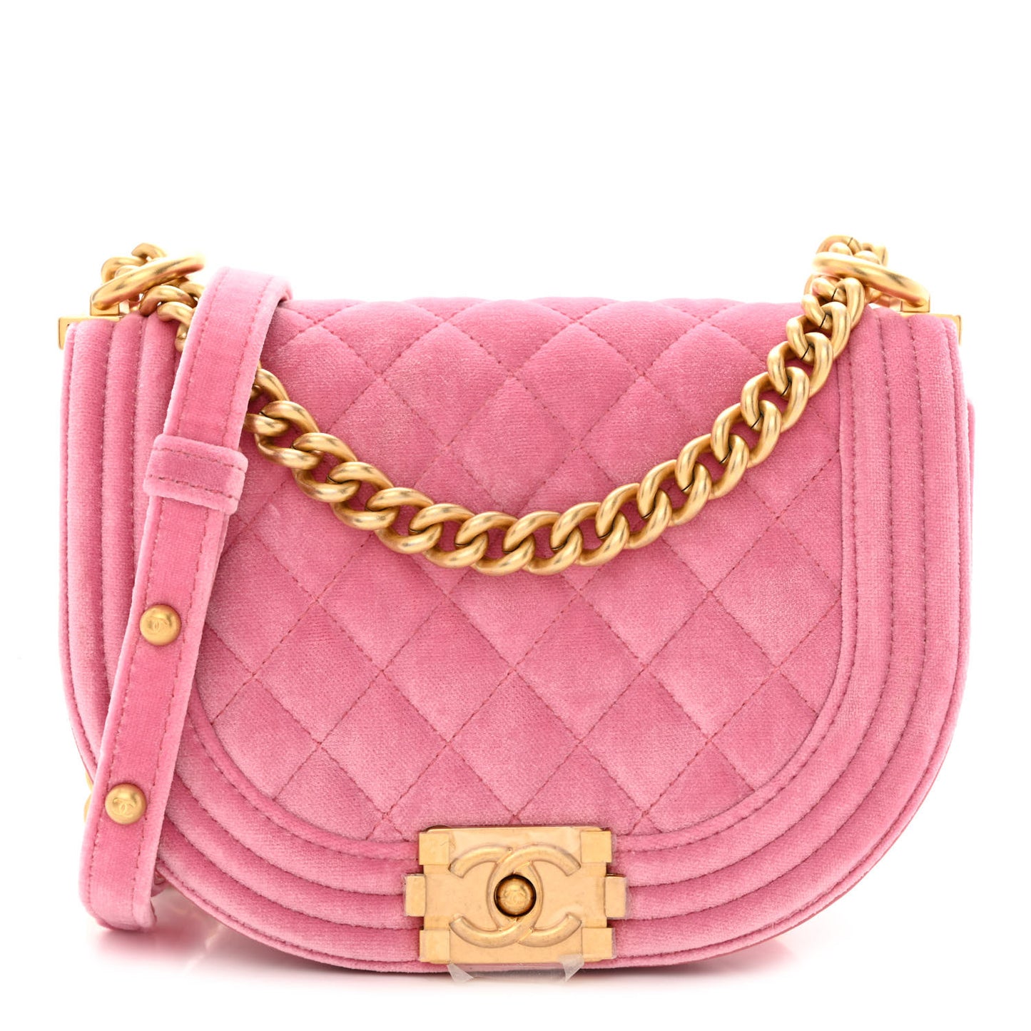 Velvet Quilted Small Boy Messenger Bag Pink
