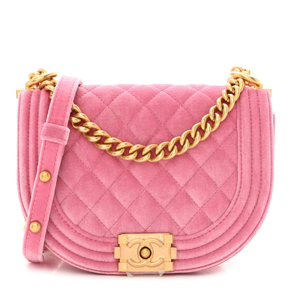 Chanel Velvet Quilted Small Boy Messenger Bag Pink 1 of 10