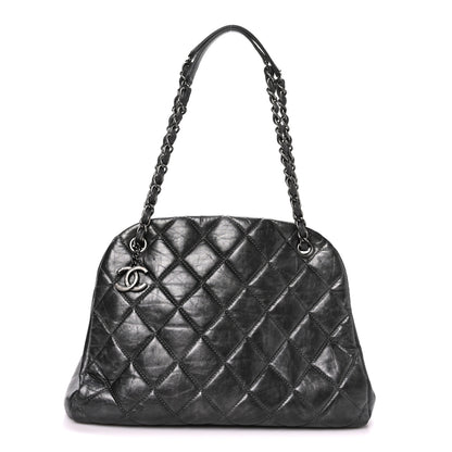 Chanel Iridescent Aged Calfskin Quilted Large Mademoiselle Bowling Bag Grey 1 of 10