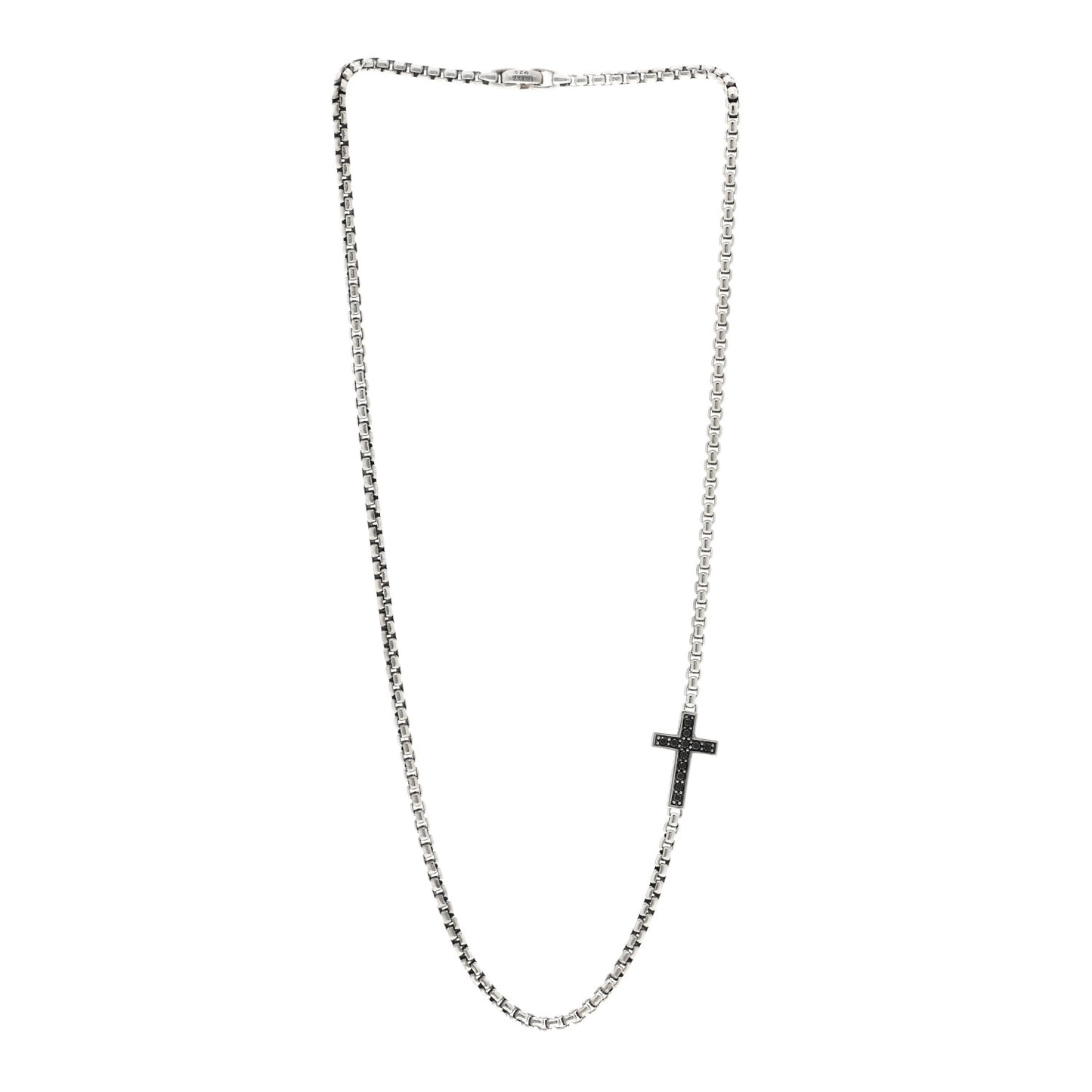 Sterling Silver Black Diamond Streamline Cross Station Necklace 22"