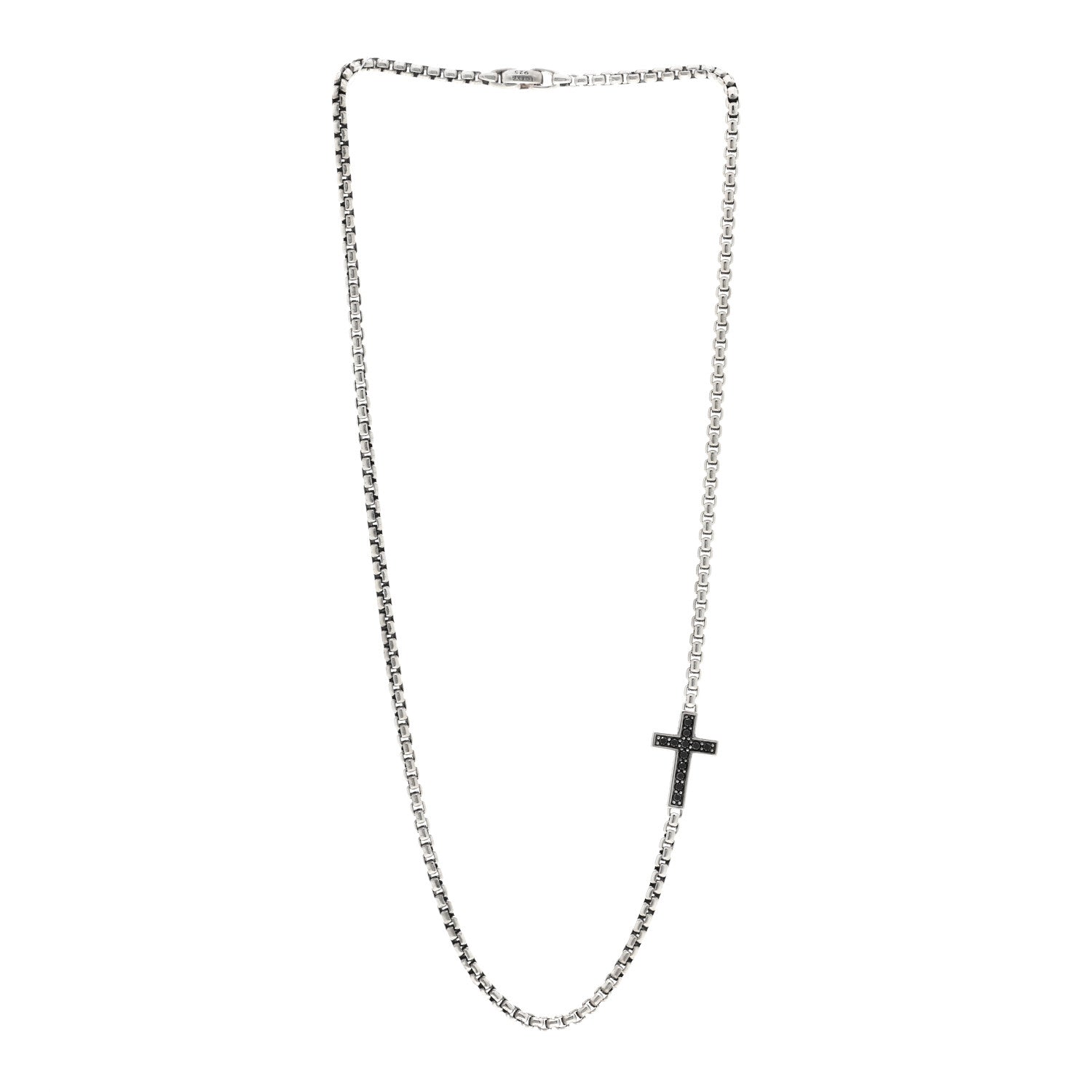 David Yurman Sterling Silver Black Diamond Streamline Cross Station Necklace 22" 3 of 4