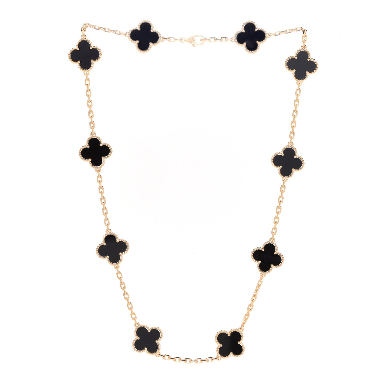 Van Cleef & Arpels 18K Yellow Gold Black Onyx 10 Motifs Vintage Alhambra Necklace 3 of 8