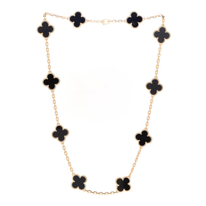 Van Cleef & Arpels 18K Yellow Gold Black Onyx 10 Motifs Vintage Alhambra Necklace 3 of 8