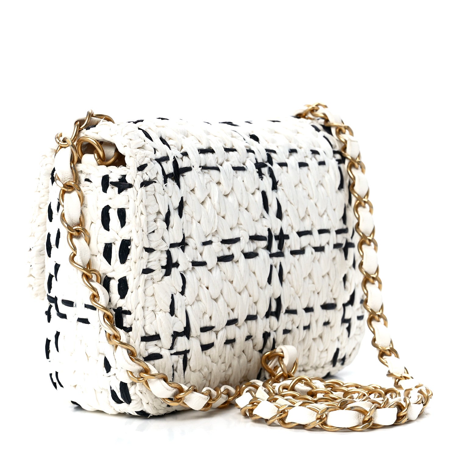 Chanel Raffia Effect Tweedy Mini Flap Bag White Black 3 of 12