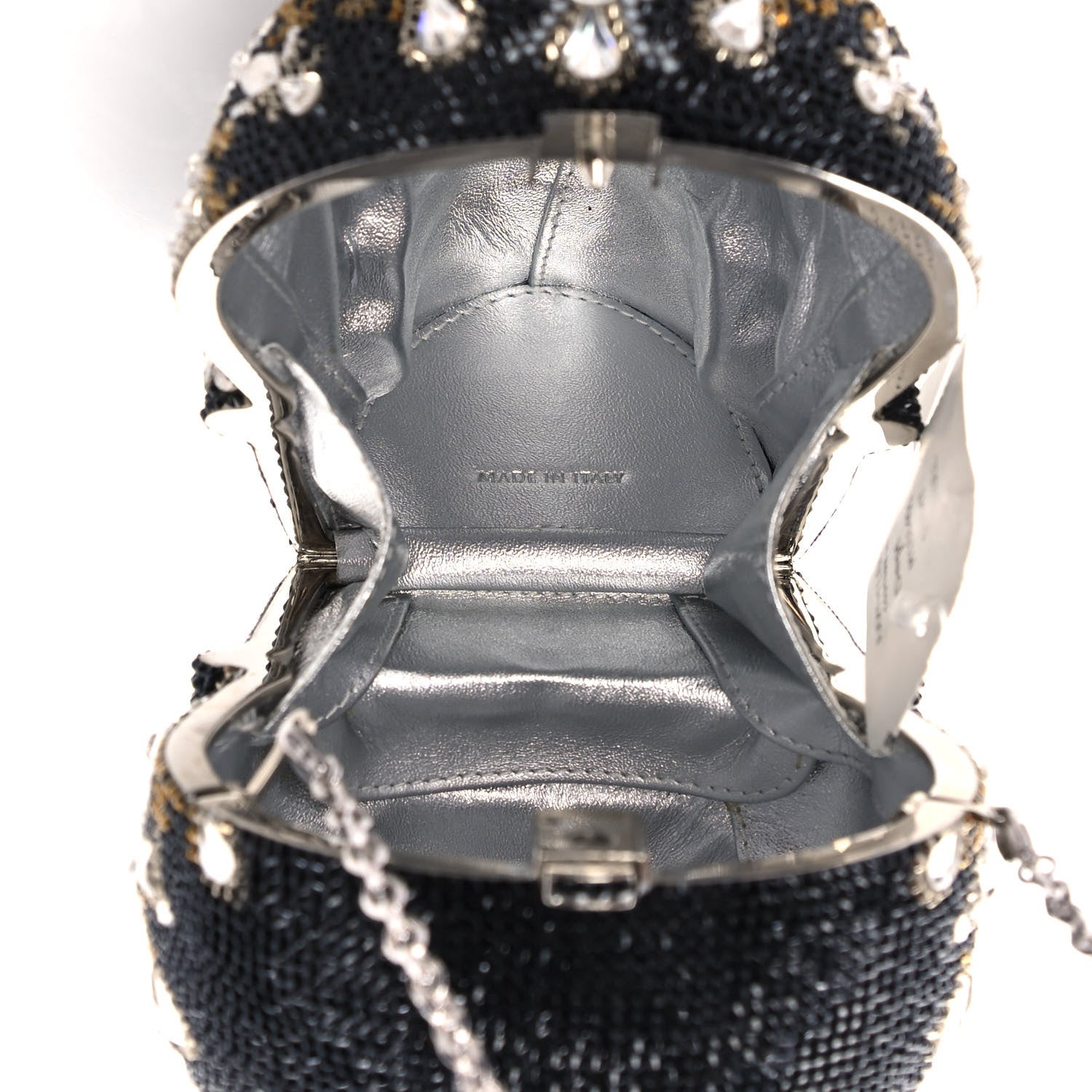 Judith Leiber Crystal Bela Lugosi Skull Minaudiere Clutch Silver