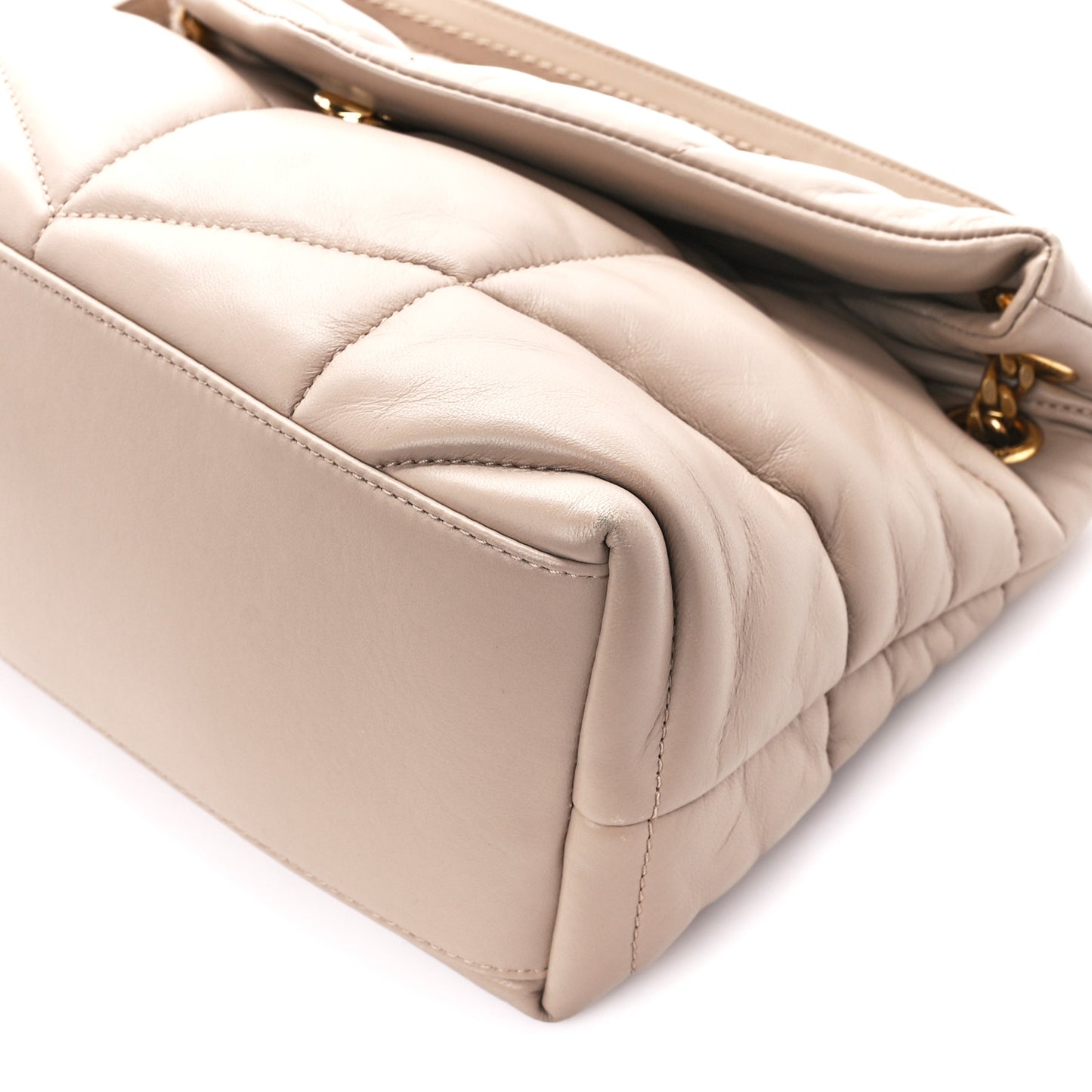 Lambskin Quilted Small Loulou Puffer Monogram Chain Satchel Dark Beige