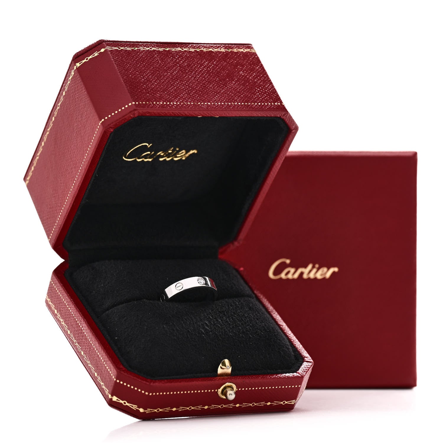 Cartier 18K White Gold Diamond 4mm LOVE Wedding Band Ring 55 7.25 5 of 5