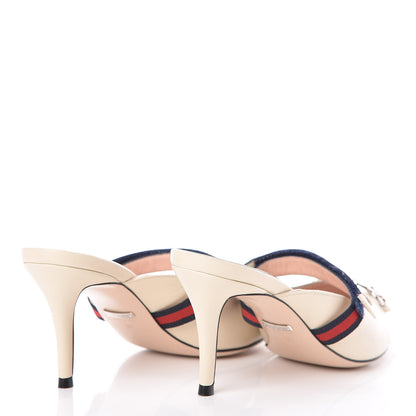 Gucci Malaga Kid Sylvie Web Cross Strap Mid-Heel Slides 36 Vintage White 4 of 8