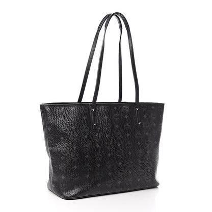 MCM Visetos Medium Anya Zip Top Shopper Tote Black 4 of 15