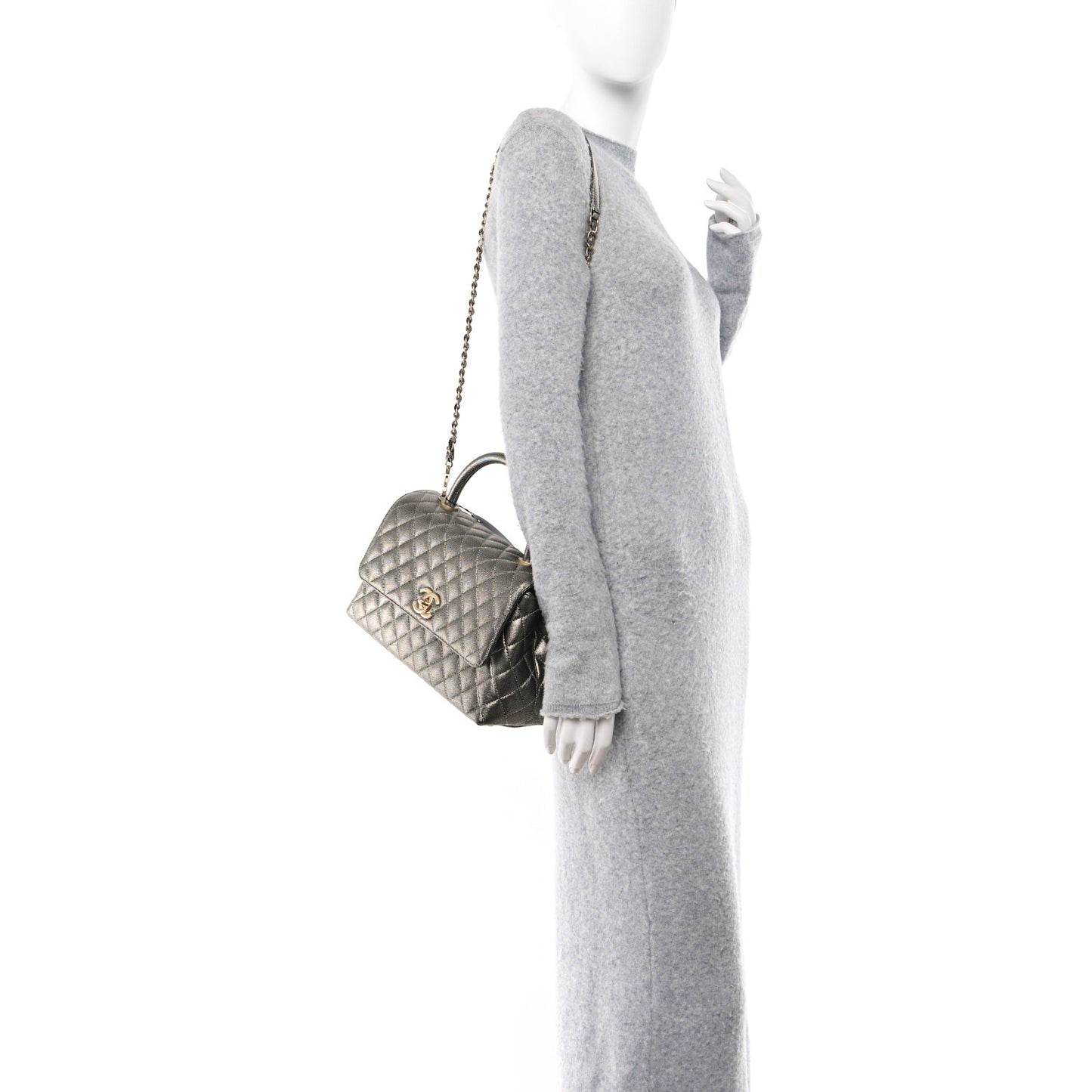 Metallic Caviar Quilted Small Coco Handle Flap Silver