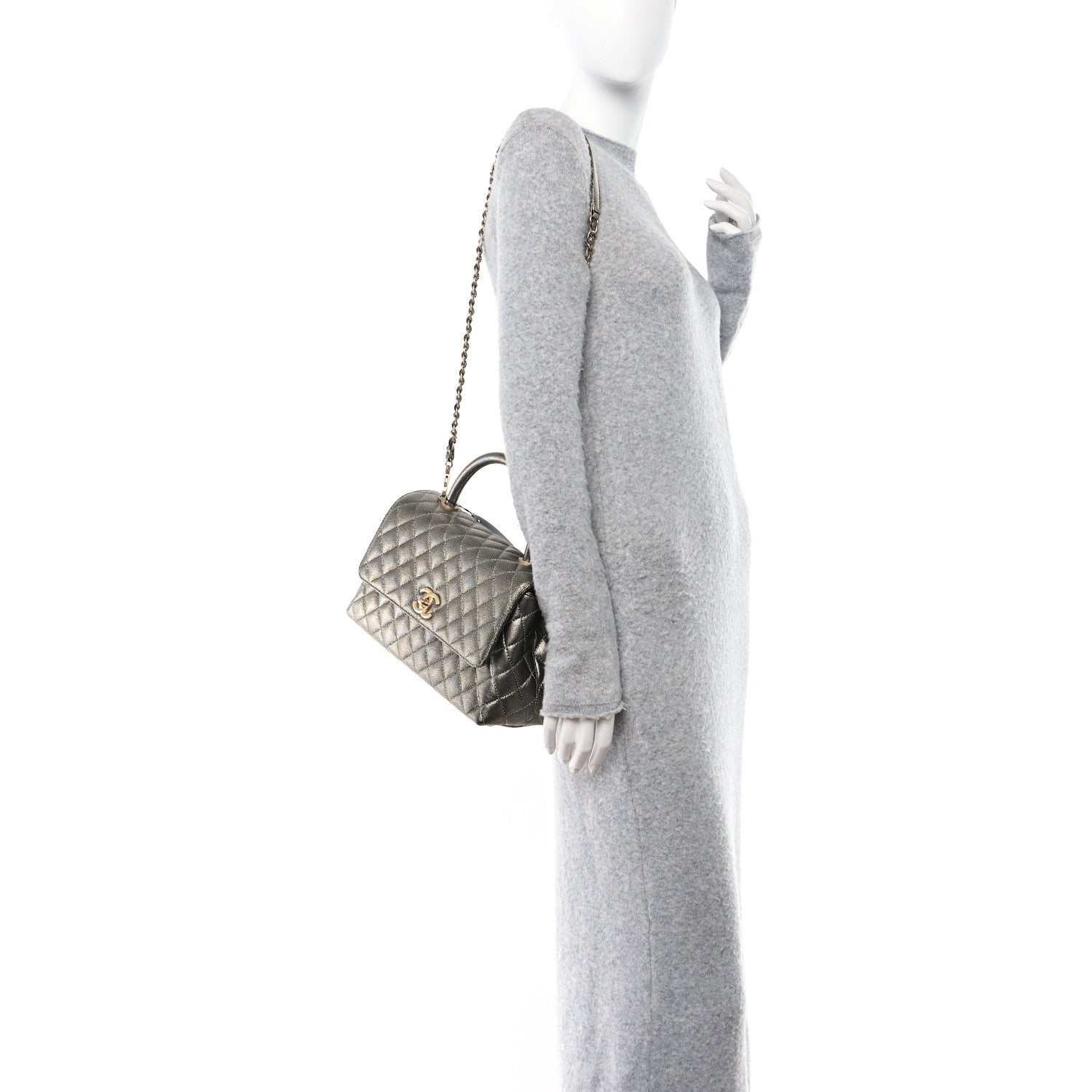 Chanel Metallic Caviar Quilted Small Coco Handle Flap Silver 2 of 10