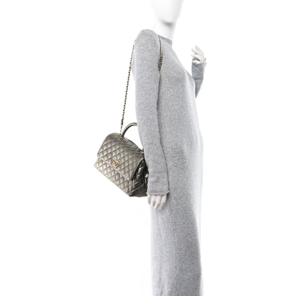 Chanel Metallic Caviar Quilted Small Coco Handle Flap Silver 2 of 10