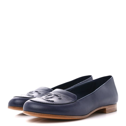 Chanel Lambskin CC Loafers 37.5 Navy 3 of 8