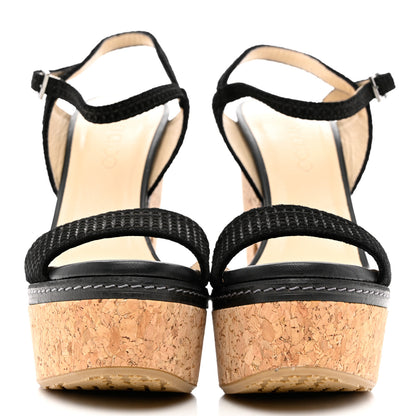 Jimmy Choo Cubed Coarse Suede Cork Naylor 135 Wedge Sandals 38 Black 2 of 9