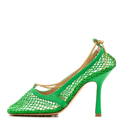 Bottega Veneta Mesh Calfskin Stretch Chain Strap 90mm Pumps 36.5 Parakeet 1 of 10