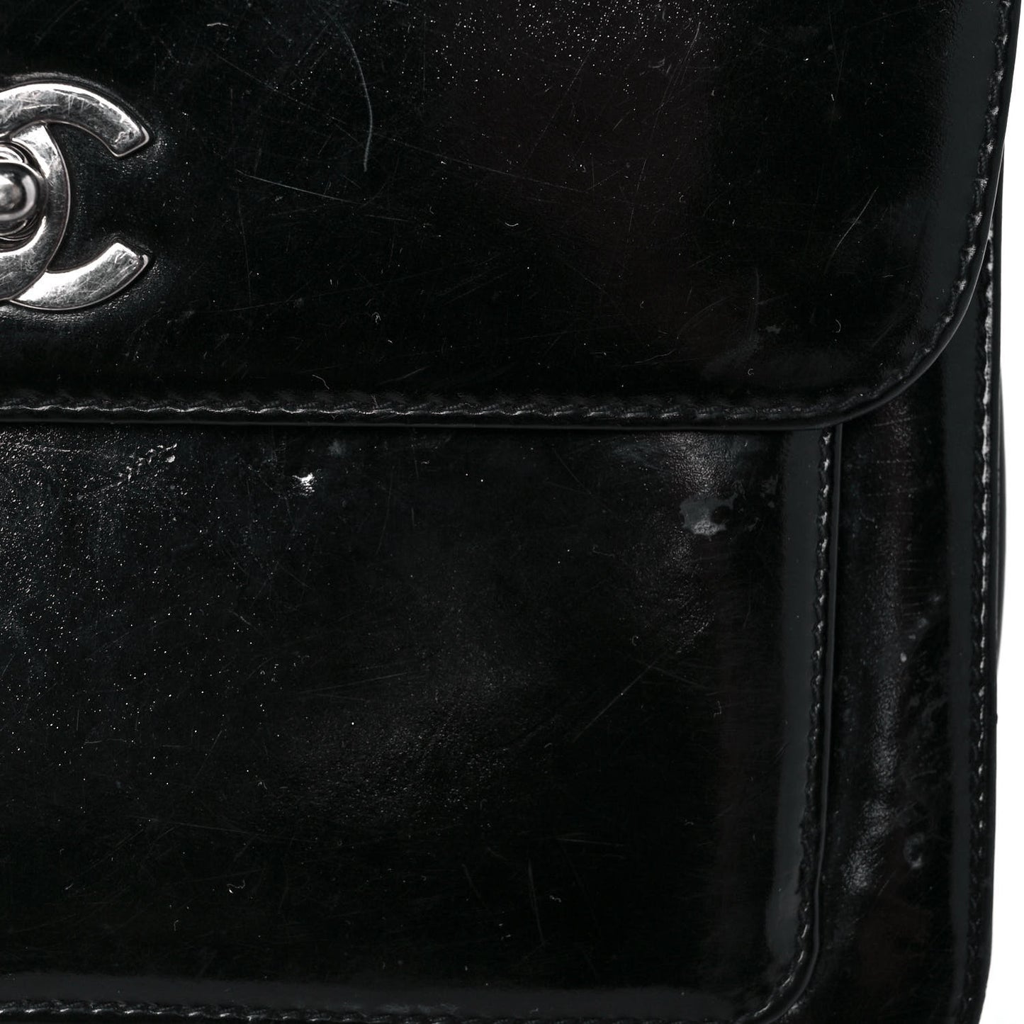 Glazed Calfskin Single Flap Black