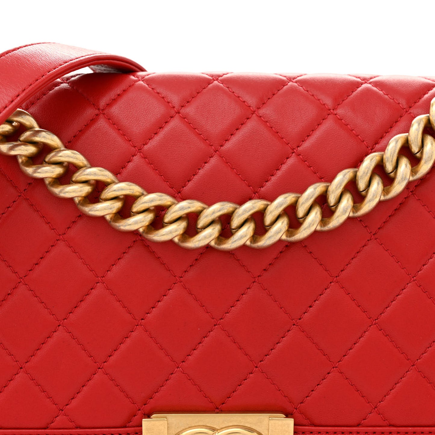 Lambskin Quilted Medium Boy Flap Red