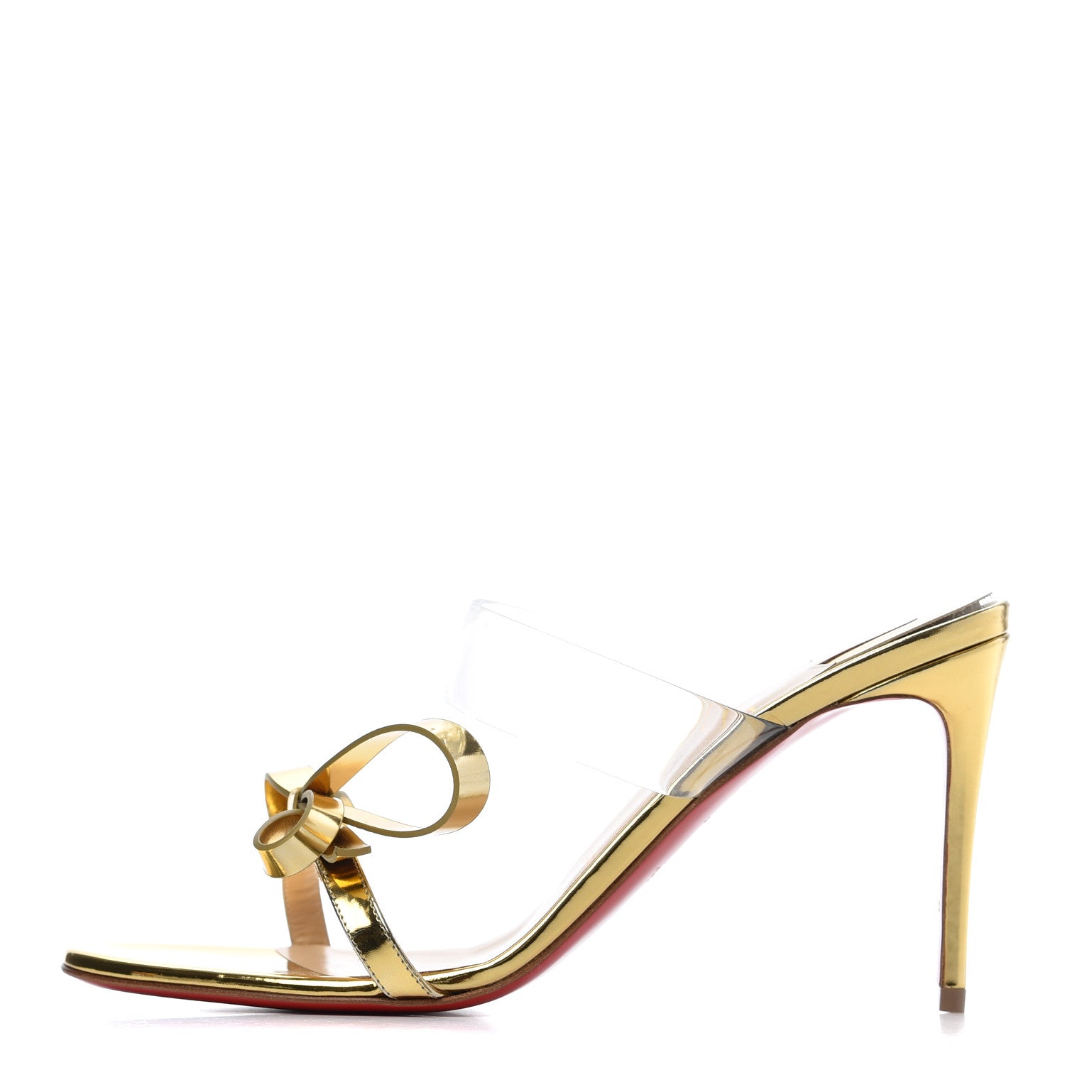 Christian Louboutin Specchio PVC Just Nodo 85 Slide Sandals 39.5 Gold 1 of 14