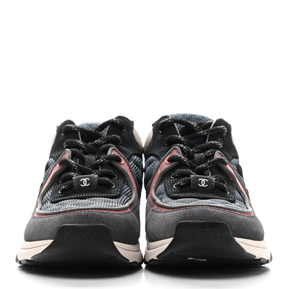 Chanel Nylon Calfskin Suede Womens CC Sneakers 37 Grey Pink 2 of 12