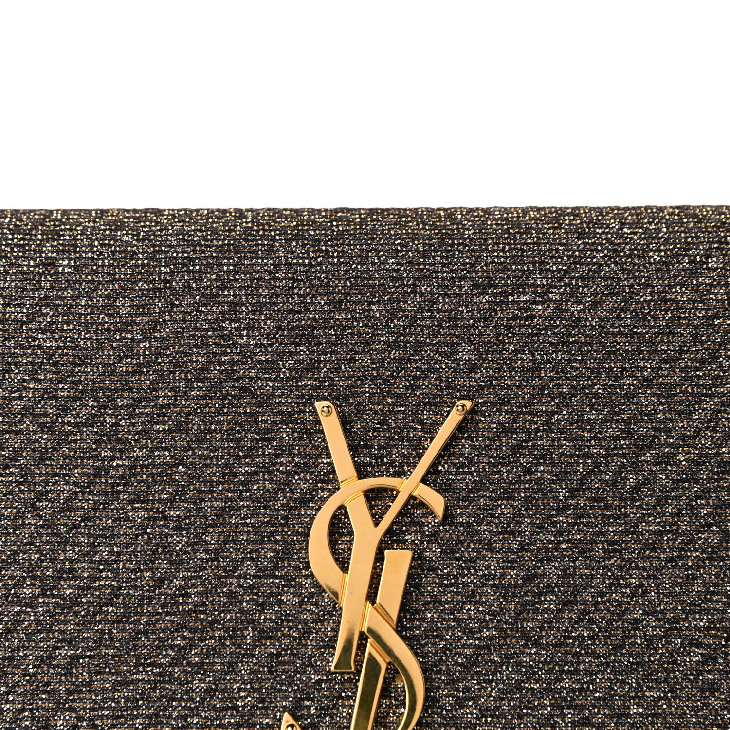 Saint Laurent Metallic Canvas Woven Classic Monogram Tassel Clutch Silver Gold 12 of 13